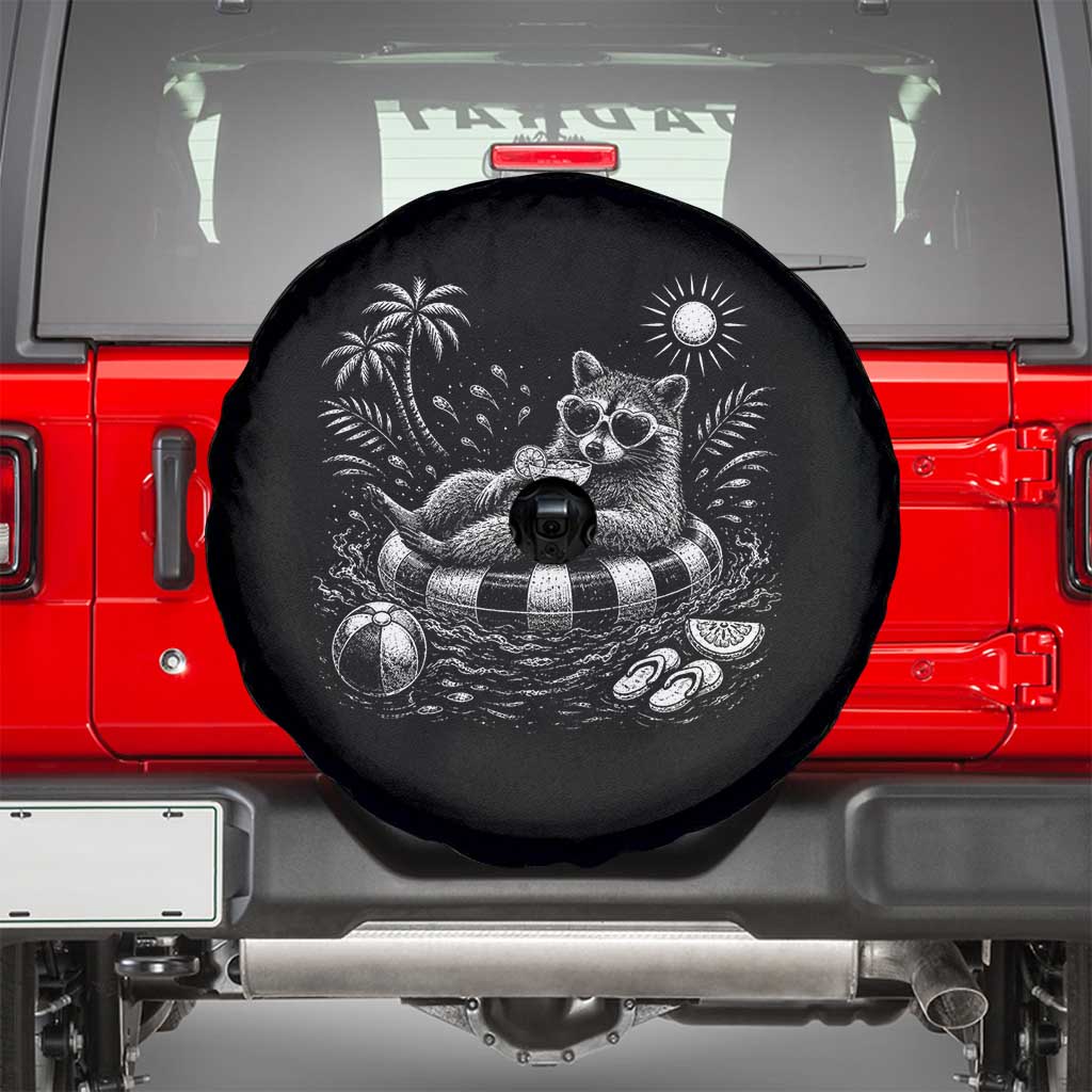 Funny Beach Vacation Trash Panda Spare Tire Cover Summer Raccoon Graphic