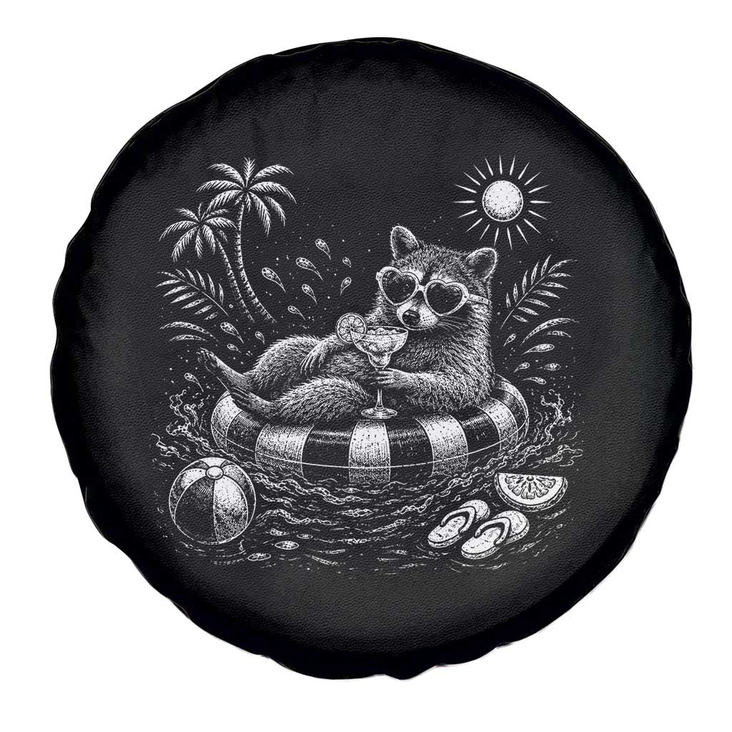 Funny Beach Vacation Trash Panda Spare Tire Cover Summer Raccoon Graphic