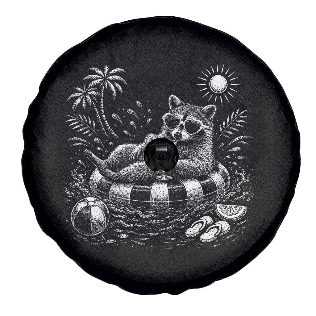 Funny Beach Vacation Trash Panda Spare Tire Cover Summer Raccoon Graphic