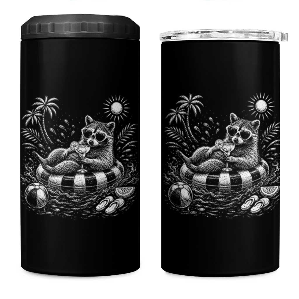 Funny Beach Vacation Trash Panda 4 in 1 Can Cooler Tumbler Summer Raccoon Graphic