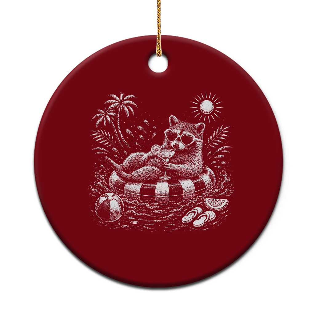 Funny Beach Vacation Trash Panda Ceramic Ornament Summer Raccoon Graphic