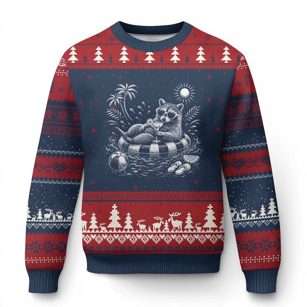 Funny Beach Vacation Trash Panda Ugly Christmas Sweater Summer Raccoon Graphic