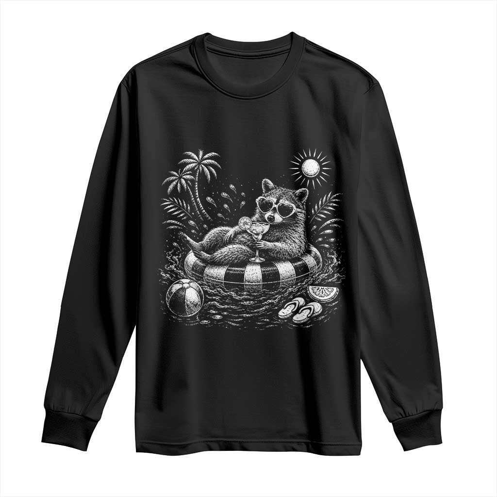 Funny Beach Vacation Trash Panda Long Sleeve Shirt Summer Raccoon Graphic