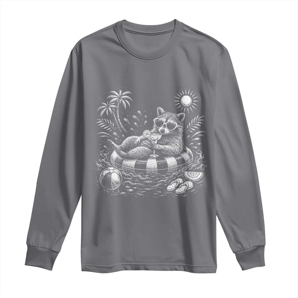 Funny Beach Vacation Trash Panda Long Sleeve Shirt Summer Raccoon Graphic