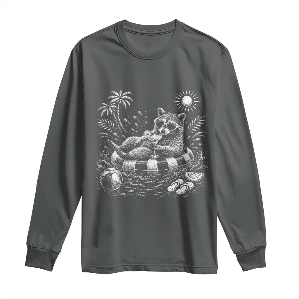 Funny Beach Vacation Trash Panda Long Sleeve Shirt Summer Raccoon Graphic