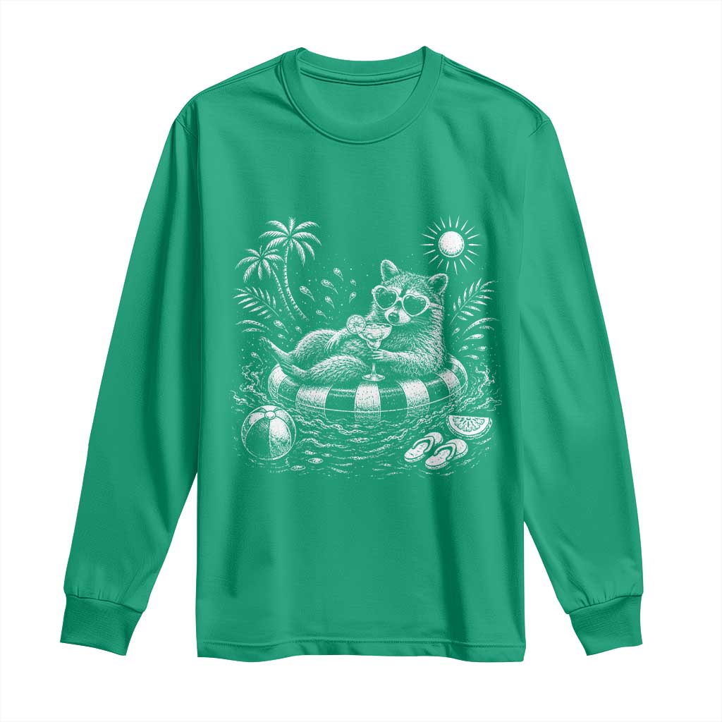 Funny Beach Vacation Trash Panda Long Sleeve Shirt Summer Raccoon Graphic