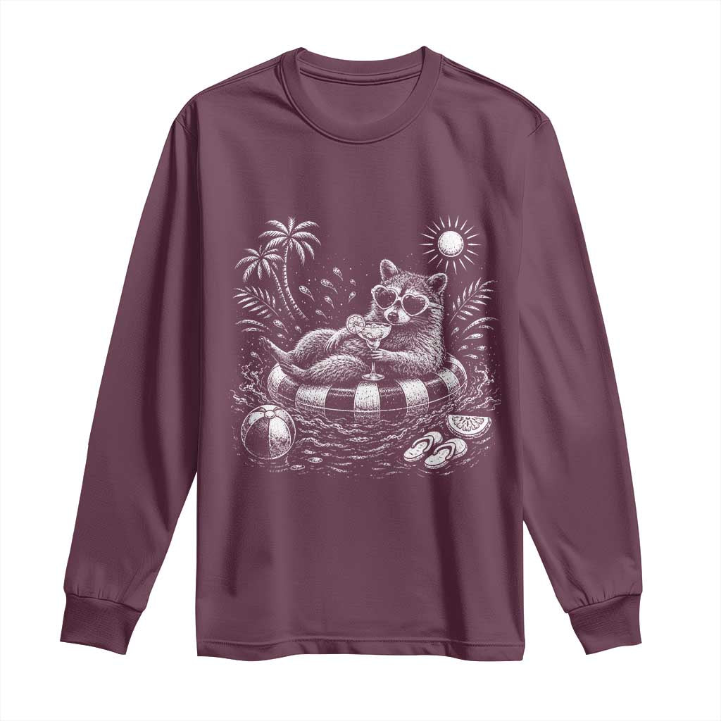 Funny Beach Vacation Trash Panda Long Sleeve Shirt Summer Raccoon Graphic