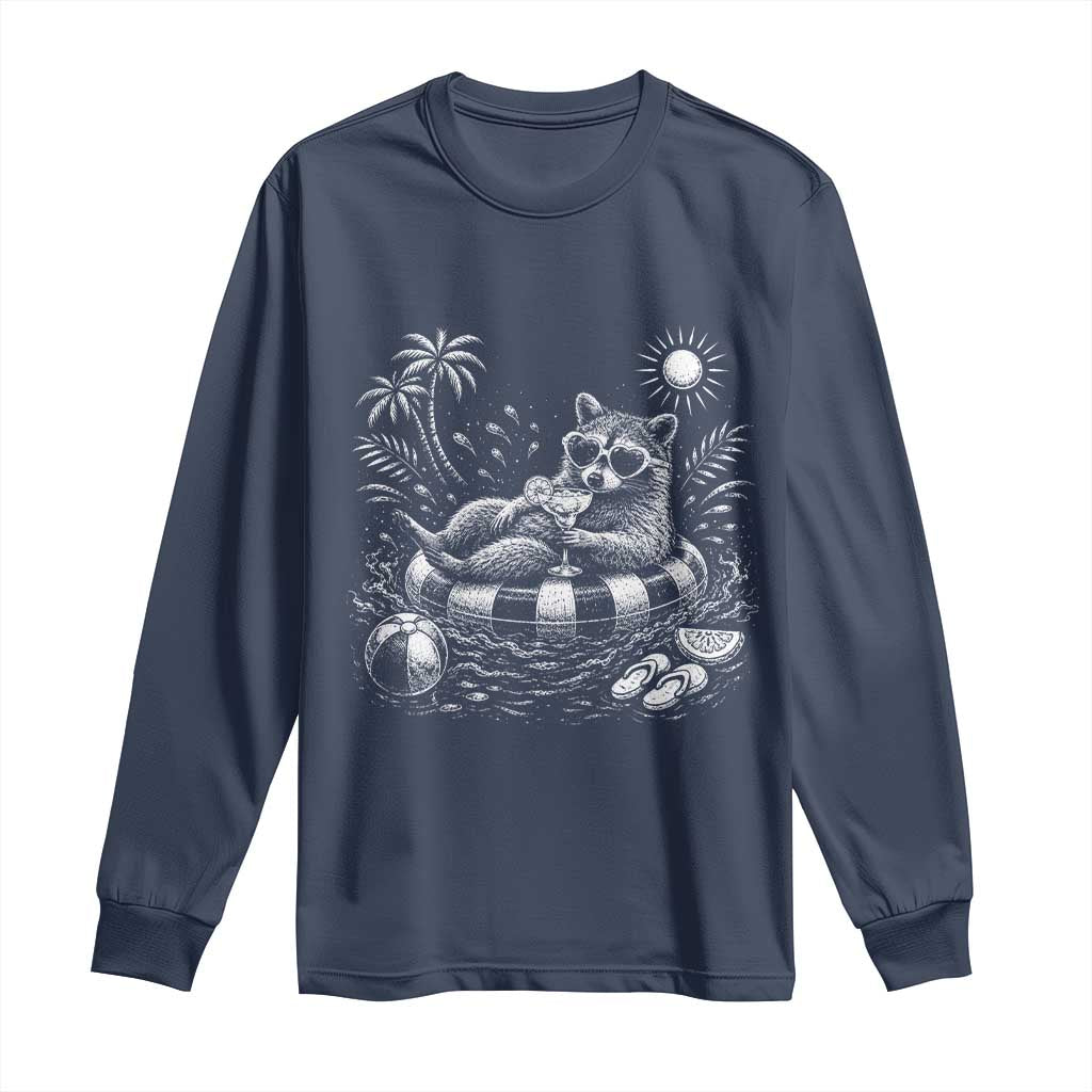 Funny Beach Vacation Trash Panda Long Sleeve Shirt Summer Raccoon Graphic