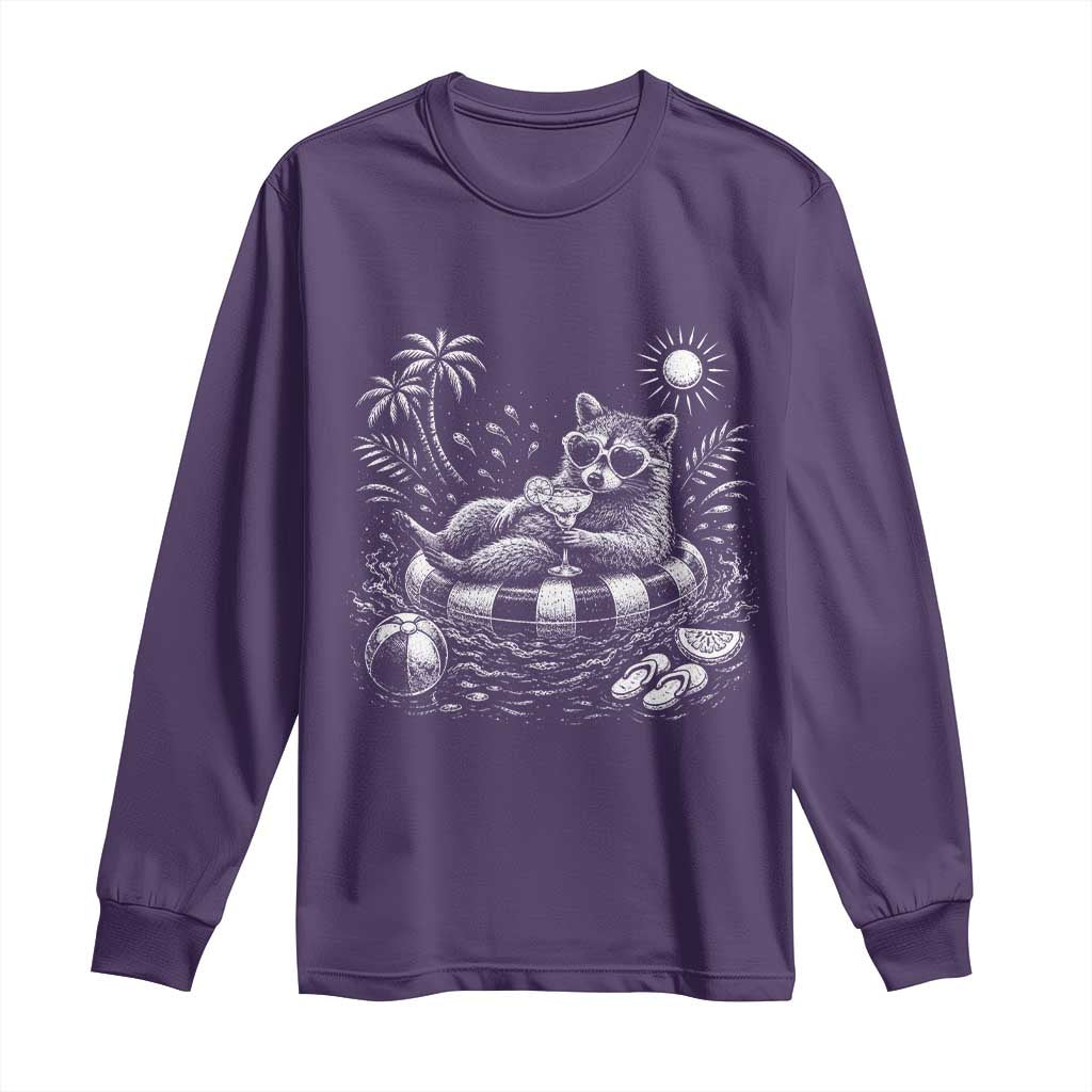 Funny Beach Vacation Trash Panda Long Sleeve Shirt Summer Raccoon Graphic