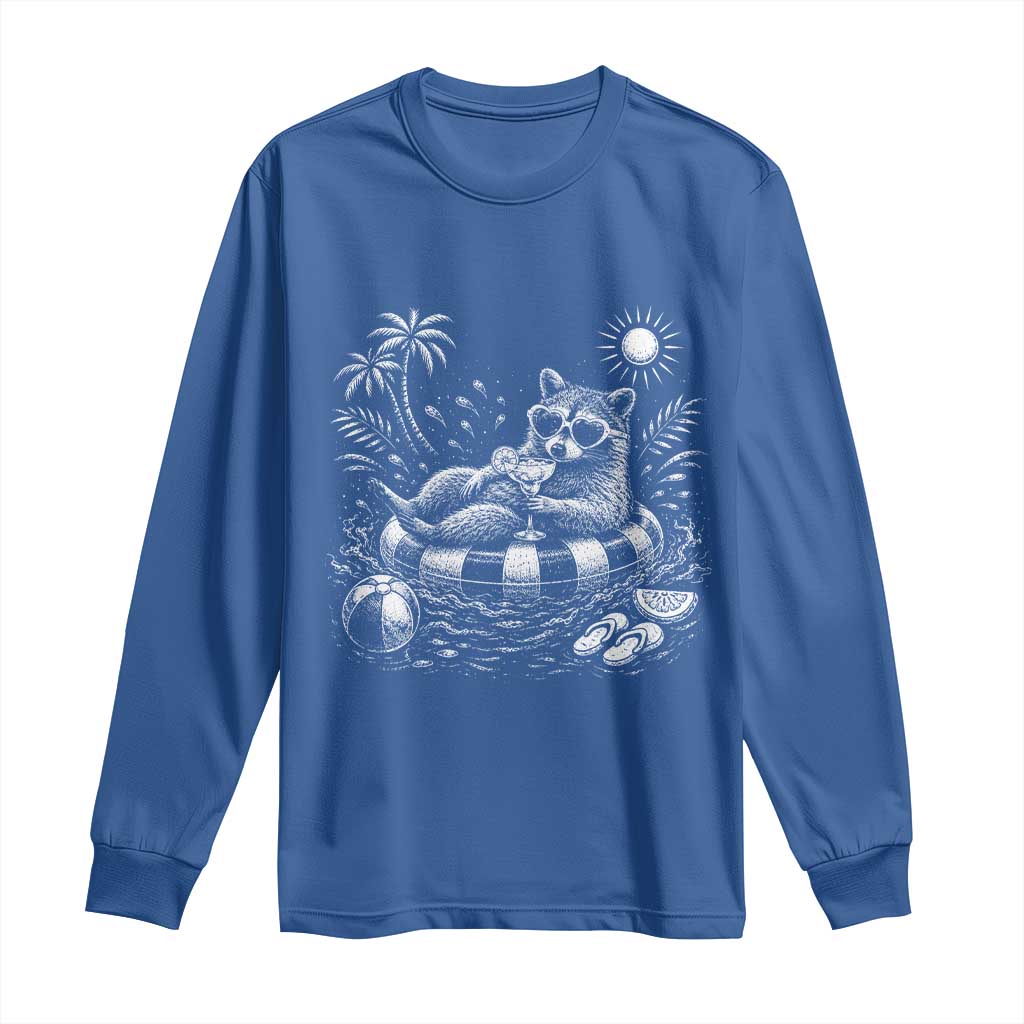 Funny Beach Vacation Trash Panda Long Sleeve Shirt Summer Raccoon Graphic