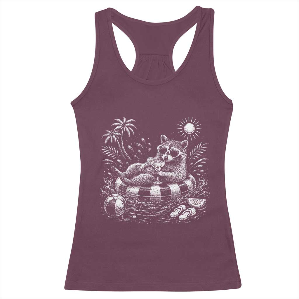 Funny Beach Vacation Trash Panda Racerback Tank Top Summer Raccoon Graphic