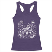 Funny Beach Vacation Trash Panda Racerback Tank Top Summer Raccoon Graphic