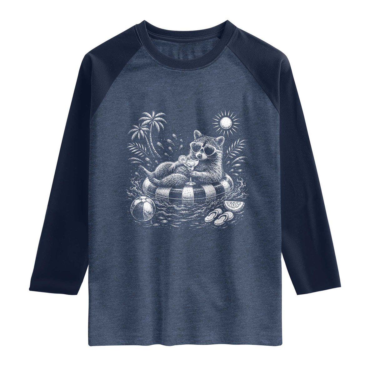 Funny Beach Vacation Trash Panda Raglan Shirt Summer Raccoon Graphic