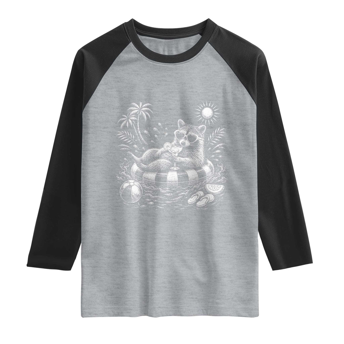 Funny Beach Vacation Trash Panda Raglan Shirt Summer Raccoon Graphic