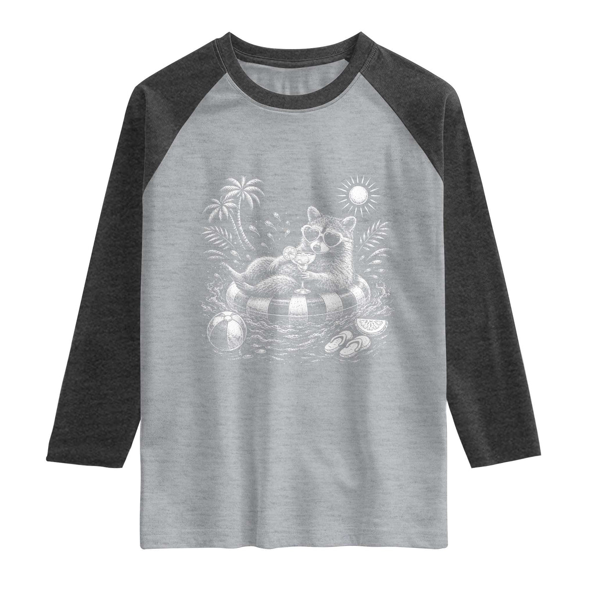 Funny Beach Vacation Trash Panda Raglan Shirt Summer Raccoon Graphic