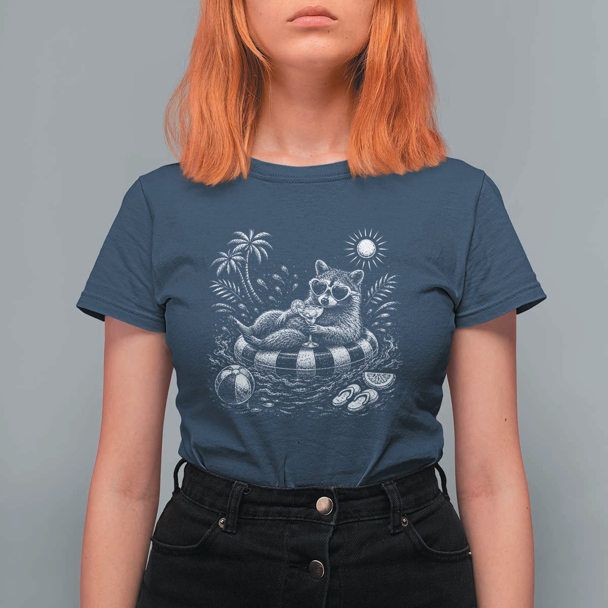 Funny Beach Vacation Trash Panda T Shirt For Women Summer Raccoon Graphic