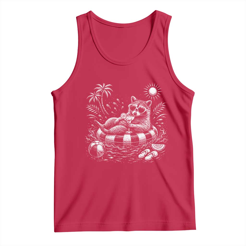 Funny Beach Vacation Trash Panda Tank Top Summer Raccoon Graphic