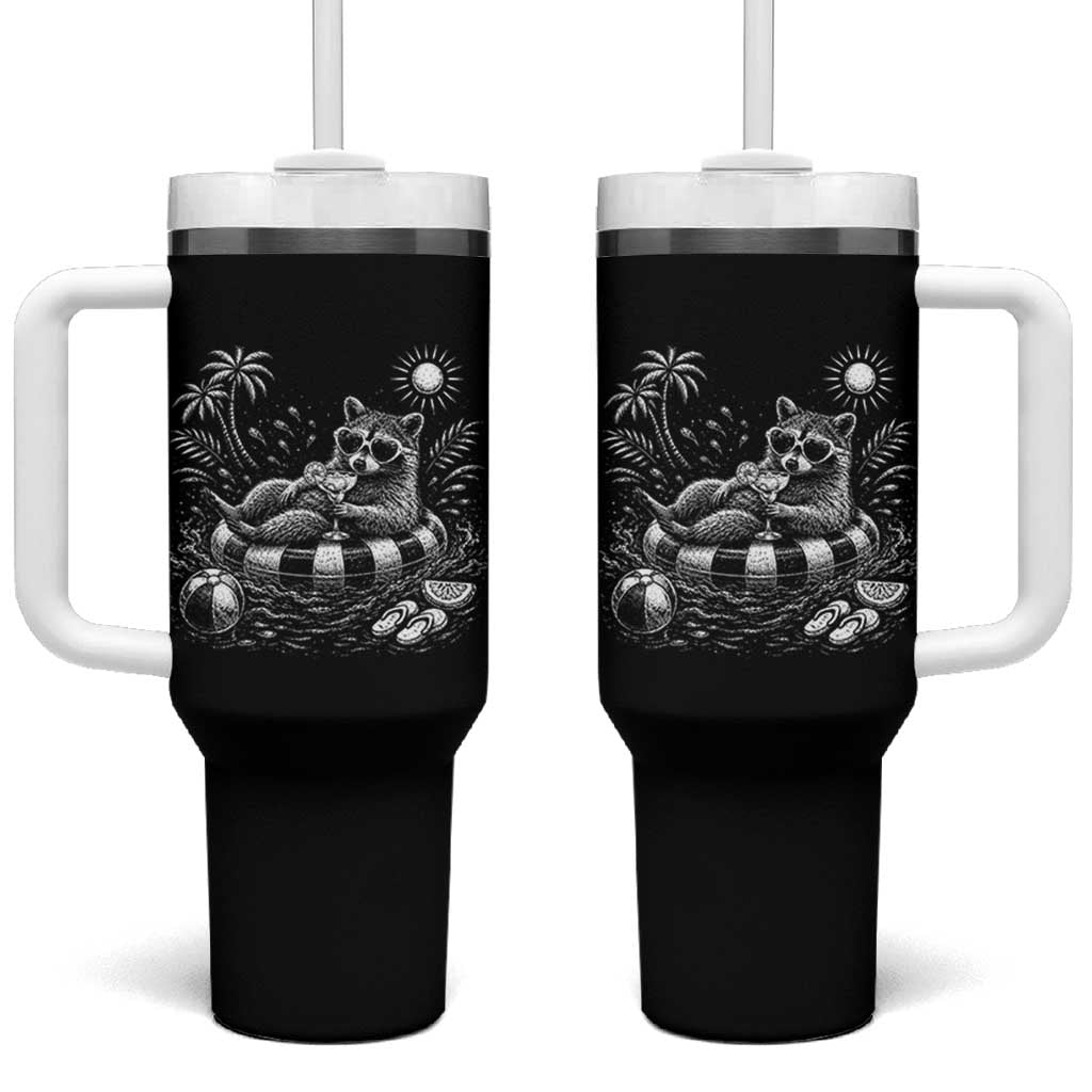 Funny Beach Vacation Trash Panda Tumbler With Handle Summer Raccoon Graphic