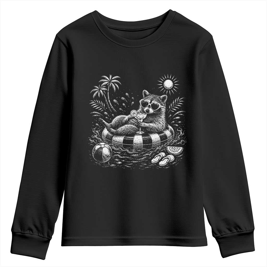 Funny Beach Vacation Trash Panda Youth Sweatshirt Summer Raccoon Graphic