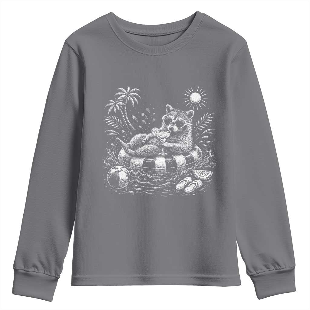 Funny Beach Vacation Trash Panda Youth Sweatshirt Summer Raccoon Graphic
