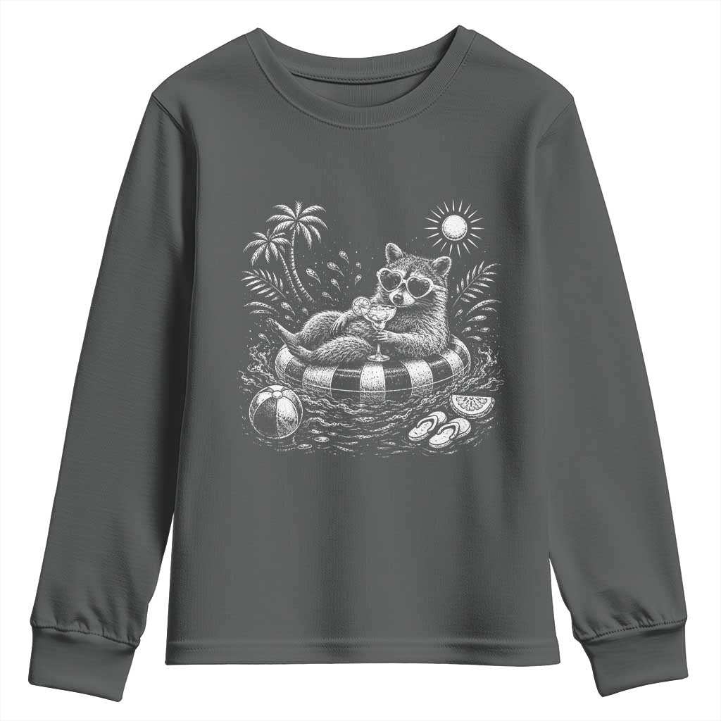 Funny Beach Vacation Trash Panda Youth Sweatshirt Summer Raccoon Graphic