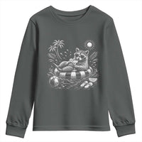 Funny Beach Vacation Trash Panda Youth Sweatshirt Summer Raccoon Graphic