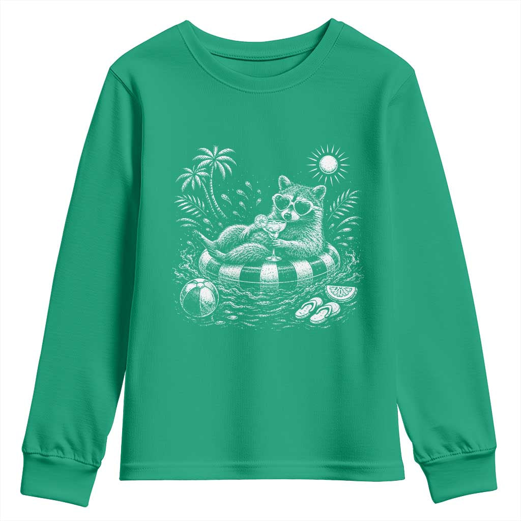 Funny Beach Vacation Trash Panda Youth Sweatshirt Summer Raccoon Graphic
