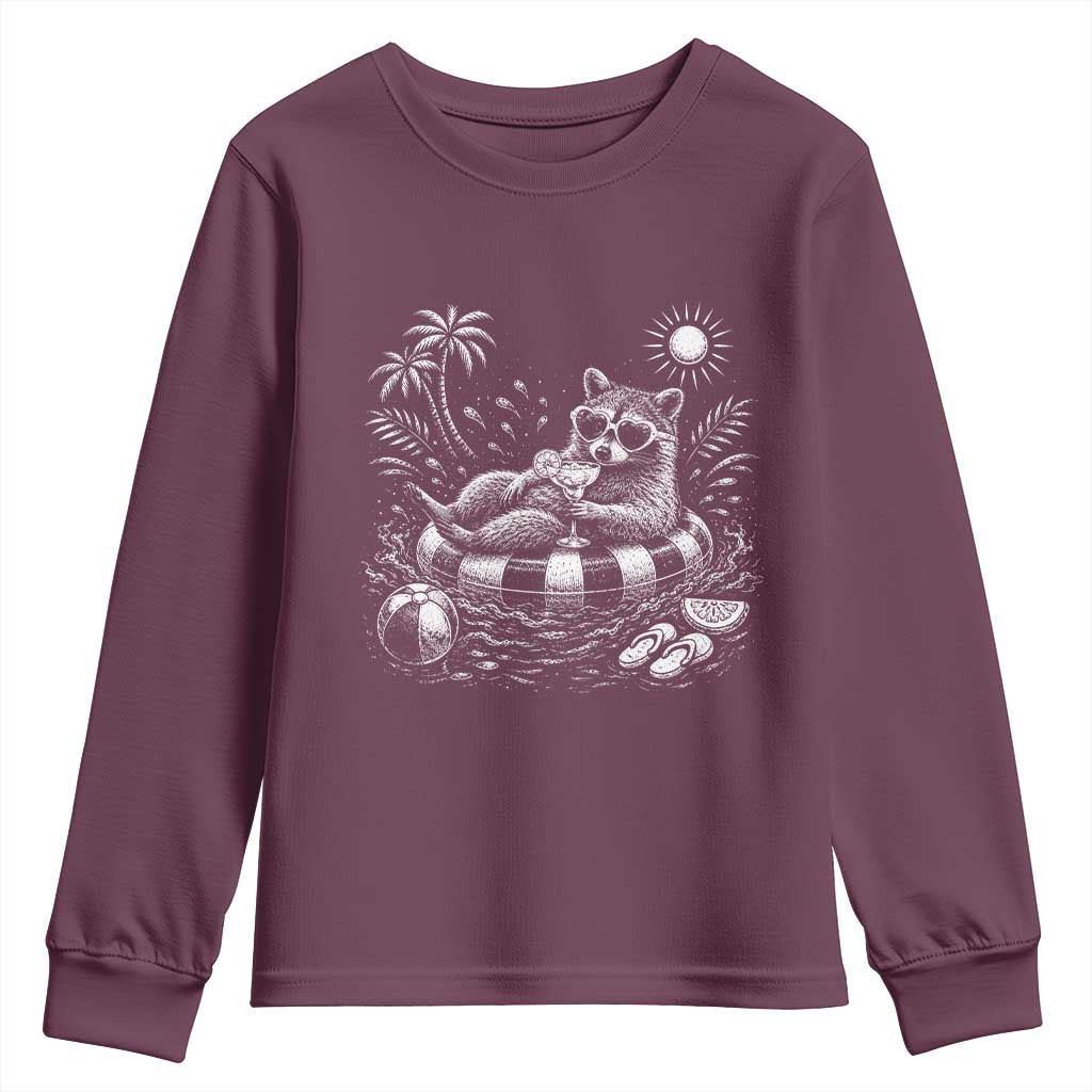 Funny Beach Vacation Trash Panda Youth Sweatshirt Summer Raccoon Graphic