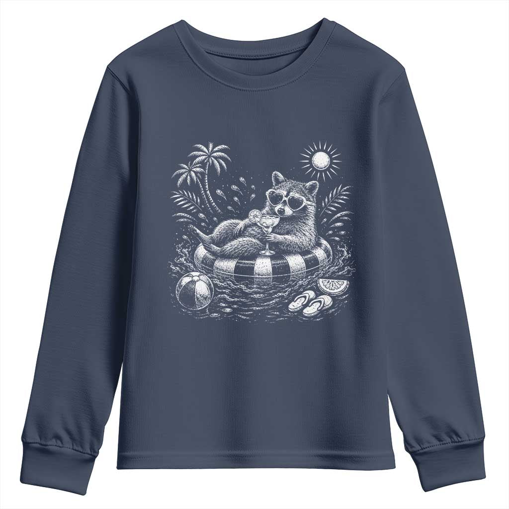 Funny Beach Vacation Trash Panda Youth Sweatshirt Summer Raccoon Graphic
