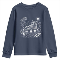 Funny Beach Vacation Trash Panda Youth Sweatshirt Summer Raccoon Graphic