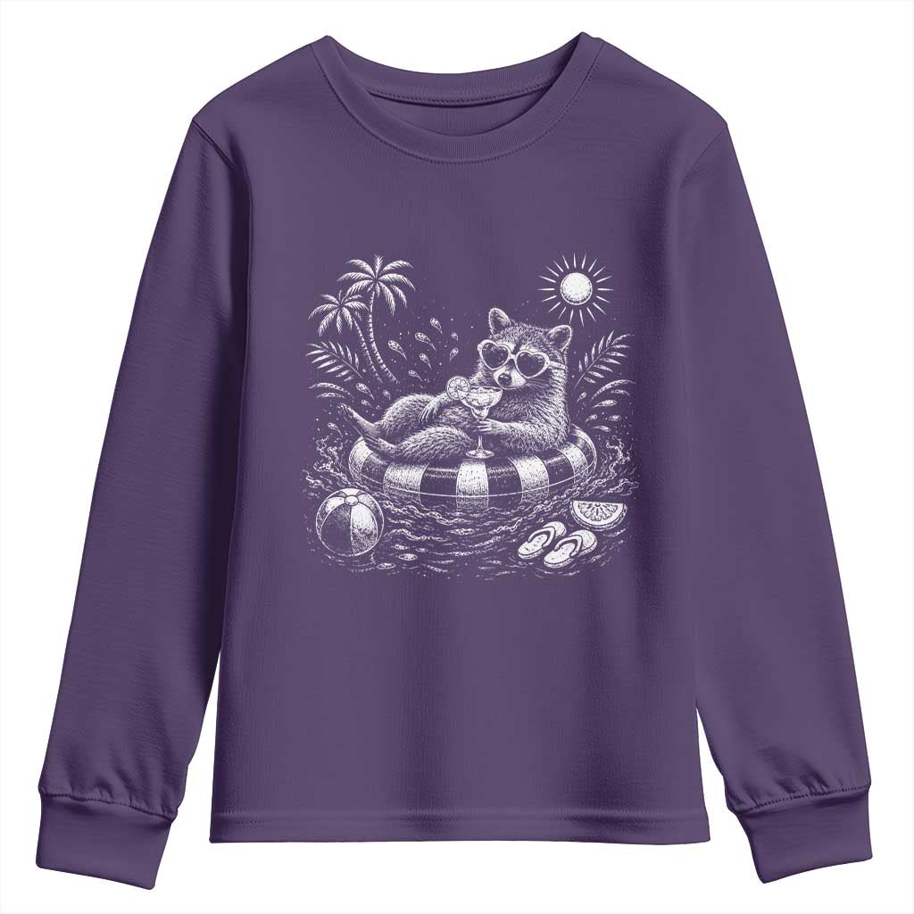 Funny Beach Vacation Trash Panda Youth Sweatshirt Summer Raccoon Graphic