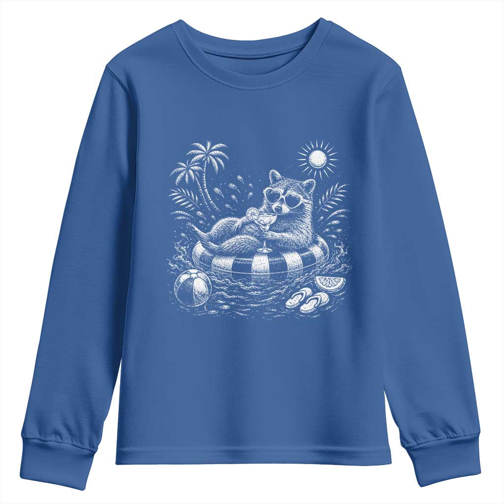 Funny Beach Vacation Trash Panda Youth Sweatshirt Summer Raccoon Graphic