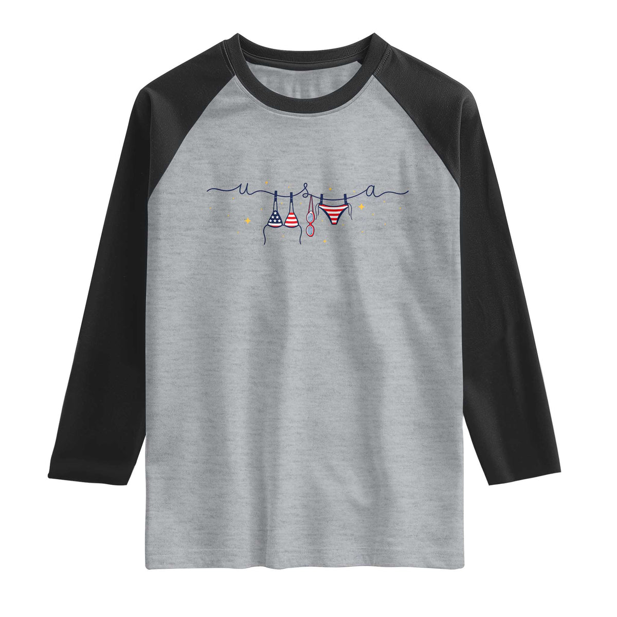 Patriotic American Flag Bikini Raglan Shirt USA Summer Vacation Gift