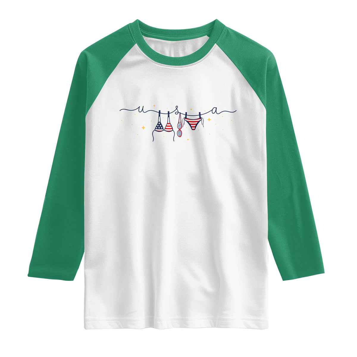 Patriotic American Flag Bikini Raglan Shirt USA Summer Vacation Gift