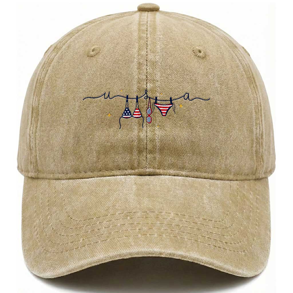 Patriotic American Flag Bikini Washed Cotton Baseball Cap USA Summer Vacation Gift