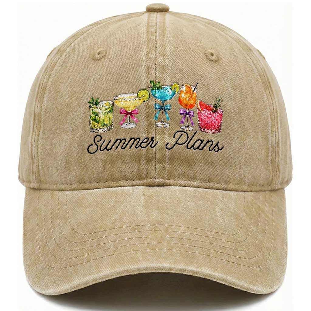 Funny Summer Plans Washed Cotton Baseball Cap Refreshing Tropical Cocktail Lover Gift