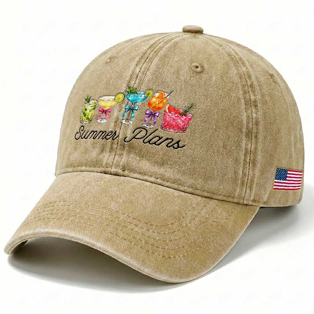Funny Summer Plans Washed Cotton Baseball Cap Refreshing Tropical Cocktail Lover Gift