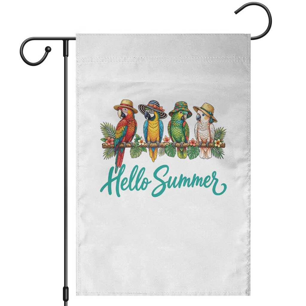 Hello Summer Parrots Garden Flag Tropical Beach Vacation Graphic