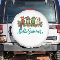 Hello Summer Parrots Spare Tire Cover Tropical Beach Vacation Graphic