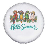 Hello Summer Parrots Spare Tire Cover Tropical Beach Vacation Graphic