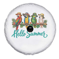 Hello Summer Parrots Spare Tire Cover Tropical Beach Vacation Graphic