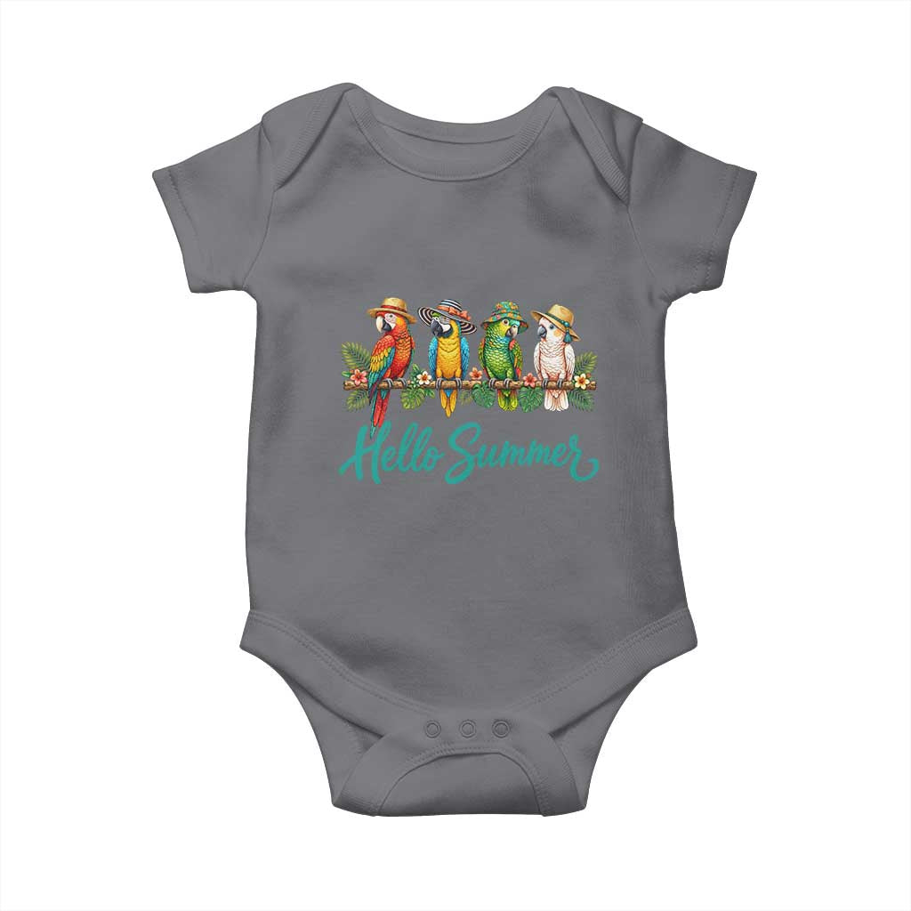 Hello Summer Parrots Baby Onesie Tropical Beach Vacation Graphic