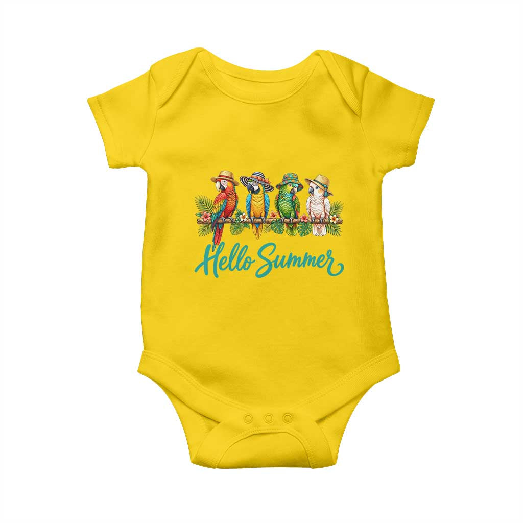 Hello Summer Parrots Baby Onesie Tropical Beach Vacation Graphic