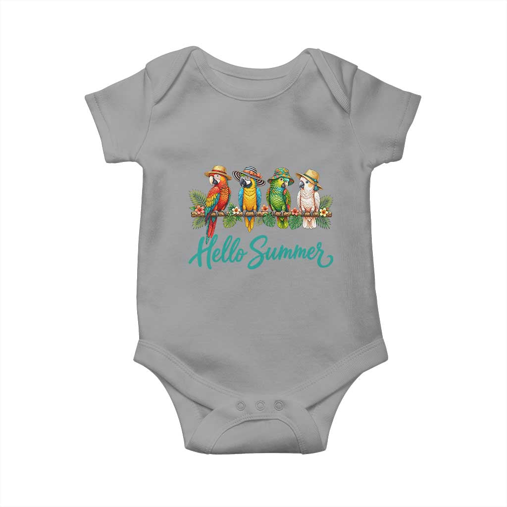 Hello Summer Parrots Baby Onesie Tropical Beach Vacation Graphic