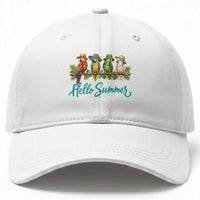 Hello Summer Parrots Baseball Cap Tropical Beach Vacation Graphic