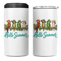Hello Summer Parrots 4 in 1 Can Cooler Tumbler Tropical Beach Vacation Graphic