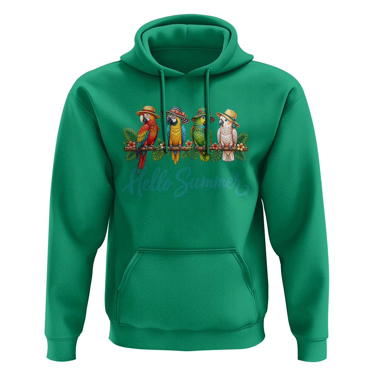 Hello Summer Parrots Hoodie Tropical Beach Vacation Graphic