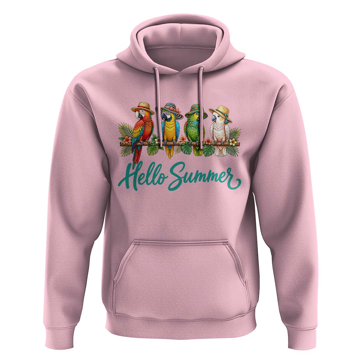 Hello Summer Parrots Hoodie Tropical Beach Vacation Graphic