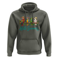 Hello Summer Parrots Hoodie Tropical Beach Vacation Graphic