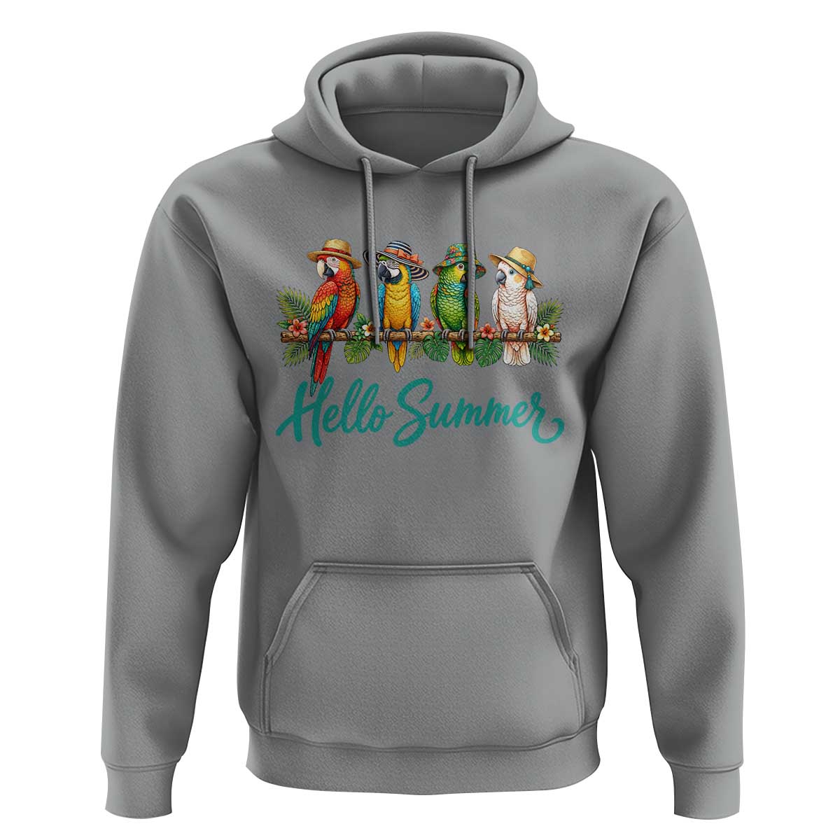 Hello Summer Parrots Hoodie Tropical Beach Vacation Graphic